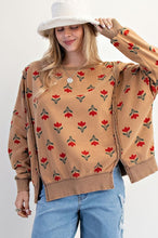 Load image into Gallery viewer, Easel French Terry Vintage Floral Print Sweatshirt in Faded Camel
