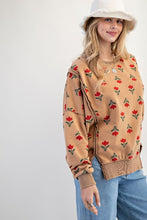 Load image into Gallery viewer, Easel French Terry Vintage Floral Print Sweatshirt in Faded Camel
