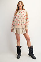 Easel French Terry Vintage Floral Print Sweatshirt in Natural