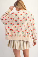 Easel French Terry Vintage Floral Print Sweatshirt in Natural