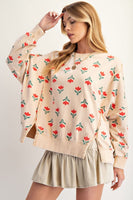 Easel French Terry Vintage Floral Print Sweatshirt in Natural