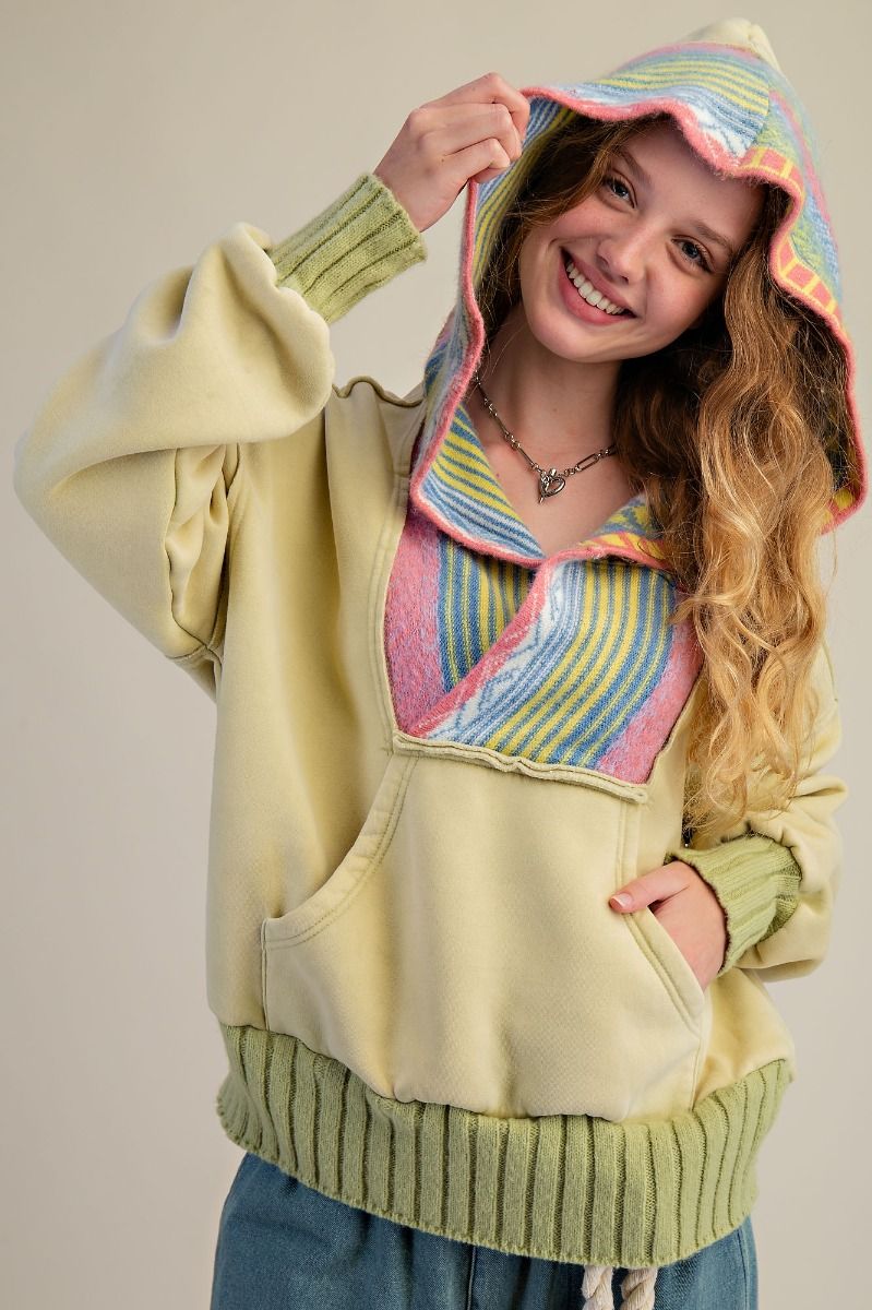 Easel Mineral Washed Multi Colored Detailed Hoodie in American