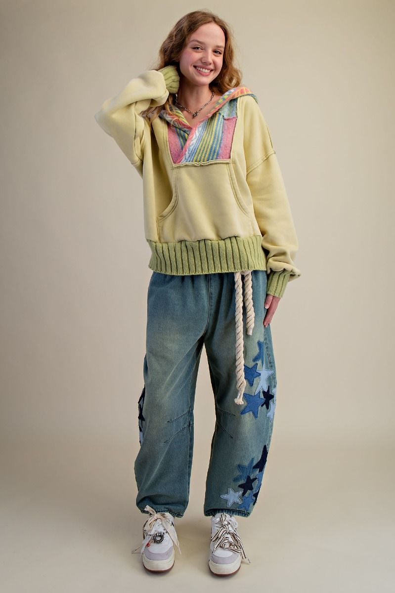 Easel Mineral Washed Multi Colored Detailed Hoodie in American
