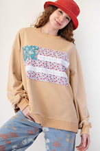 Load image into Gallery viewer, Easel Mineral Washed American Flag Patched Top in Latte
