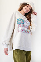 Easel Mineral Washed American Flag Patched Top in Lt Heather Grey