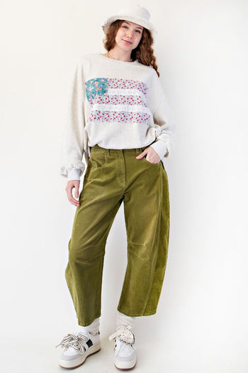 Easel Mineral Washed American Flag Patched Top in Lt Heather Grey