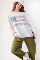 Easel Mineral Washed American Flag Patched Top in Lt Heather Grey