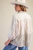 Easel Mixed Print Button Down Shirt in Ecru