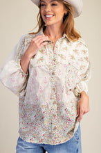 Load image into Gallery viewer, Easel Mixed Print Button Down Shirt in Ecru
