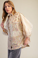 Easel Mixed Print Button Down Shirt in Straw