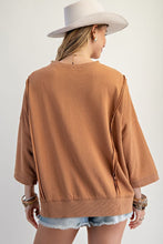 Load image into Gallery viewer, Easel Solid Color Terry Knit Top with Applique Bows on Hem in Camel
