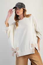Load image into Gallery viewer, Easel Solid Color Terry Knit Top with Applique Bows on Hem in Ivory
