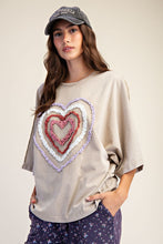Load image into Gallery viewer, Easel Ruffle Heart Terry Knit Top in Sage Grey
