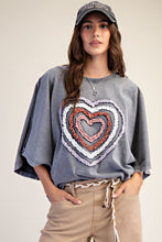 Load image into Gallery viewer, Easel Ruffle Heart Terry Knit Top in Smoke
