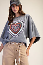 Load image into Gallery viewer, Easel Ruffle Heart Terry Knit Top in Smoke
