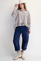 Easel Striped Linen Top in Denim ON ORDER