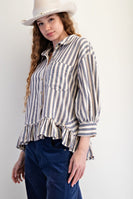 Easel Striped Linen Top in Denim ON ORDER