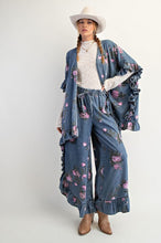 Load image into Gallery viewer, Easel Floral Print Chambray Open Front Cardigan in Washed Denim
