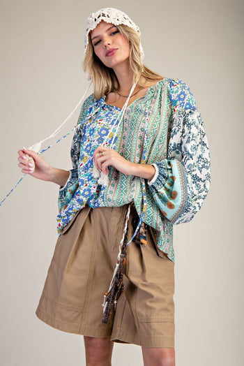 Easel Mix n Match Printed Top in Green