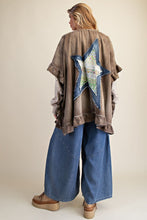 Load image into Gallery viewer, Easel Washed Chambray Star Patched Back Open Front Cardigan in Mocha
