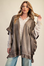 Load image into Gallery viewer, Easel Washed Chambray Star Patched Back Open Front Cardigan in Mocha
