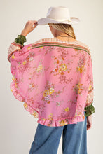 Load image into Gallery viewer, Easel Floral Ruffled Chiffon Top in Coral Pink
