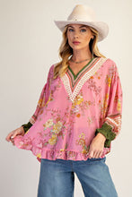 Load image into Gallery viewer, Easel Floral Ruffled Chiffon Top in Coral Pink
