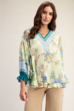 Load image into Gallery viewer, Easel Floral Ruffled Chiffon Top in Lemon
