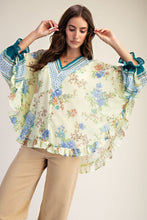 Load image into Gallery viewer, Easel Floral Ruffled Chiffon Top in Lemon
