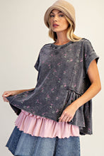 Load image into Gallery viewer, Easel Terry Knit Top with Allover Floral Print in Black
