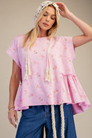 Easel Terry Knit Top with Allover Floral Print in Cotton Candy