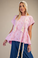 Easel Terry Knit Top with Allover Floral Print in Cotton Candy