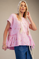 Easel Terry Knit Top with Allover Floral Print in Cotton Candy