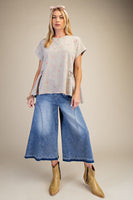 Easel Terry Knit Top with Allover Floral Print in Rock Stone