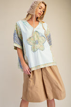 Load image into Gallery viewer, Easel Flower and Plaid Print Hooded Top in Cotton Blue
