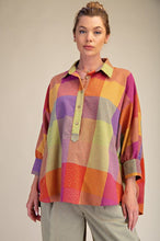 Load image into Gallery viewer, Easel Multi Color Plaid Pattern OVERSIZED Top in Berry Mix
