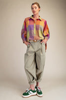 Easel Multi Color Plaid Pattern OVERSIZED Top in Berry Mix