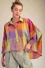 Load image into Gallery viewer, Easel Multi Color Plaid Pattern OVERSIZED Top in Berry Mix
