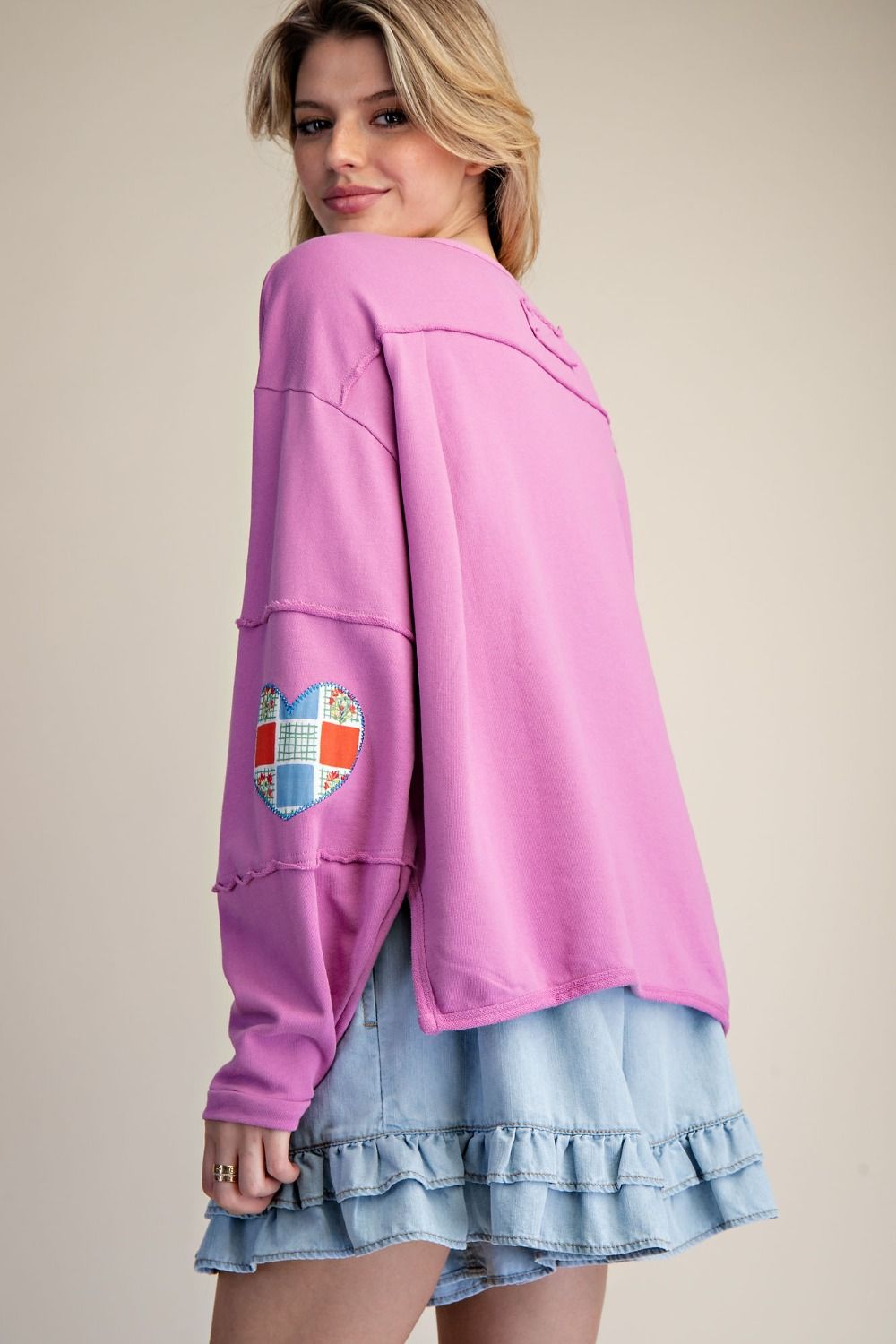 Easel Terry Knit LOVE Patched Top in Orchid Pink – June Adel