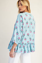 Load image into Gallery viewer, Easel Floral Print Terry Knit Top in Dusty Blue
