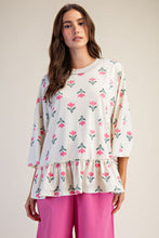 Load image into Gallery viewer, Easel Floral Print Terry Knit Top in Ecru

