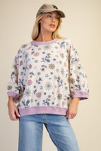 Load image into Gallery viewer, Easel Signature Floral Print Waffle Knit Pullover Top in Lilac Blue
