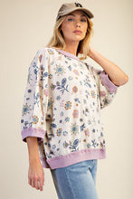 Load image into Gallery viewer, Easel Signature Floral Print Waffle Knit Pullover Top in Lilac Blue
