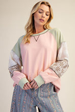Load image into Gallery viewer, Easel Color Block Top with Mixed Fabric Sleeves in Faded Coral
