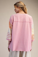 Easel Mixed Print Mineral Washed Boxy Top in Cotton Pink