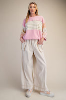 Easel Mixed Print Mineral Washed Boxy Top in Cotton Pink