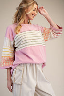 Easel Mixed Print Mineral Washed Boxy Top in Cotton Pink