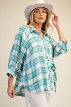 Load image into Gallery viewer, Easel Woven Plaid Top in Aqua
