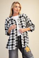 Easel Woven Plaid Top in Black