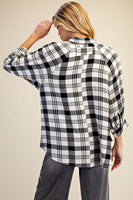 Easel Woven Plaid Top in Black